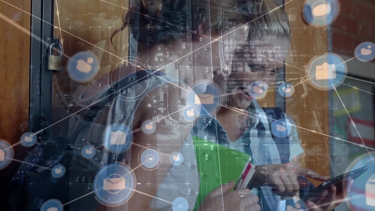 animación de la red de conexiones y el paisaje urbano sobre las estudiantes afroamericanas