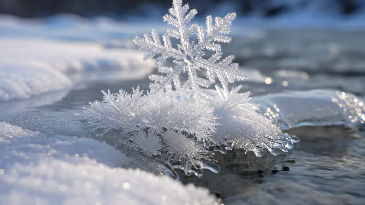 Close-up of Snowflakes on Water