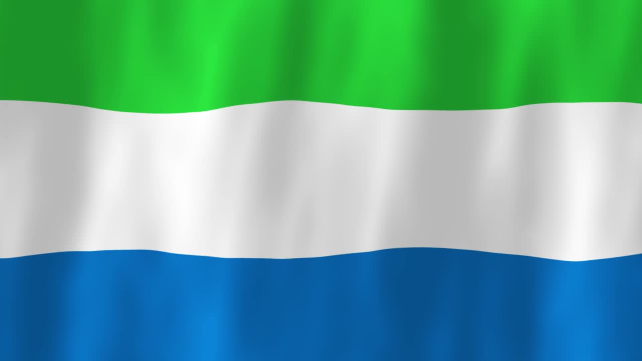 Sierra Leone flag country animation 3D symbol design waving in wind movement national patriotism world culture emblem banner republic West Africa green white blue stripes