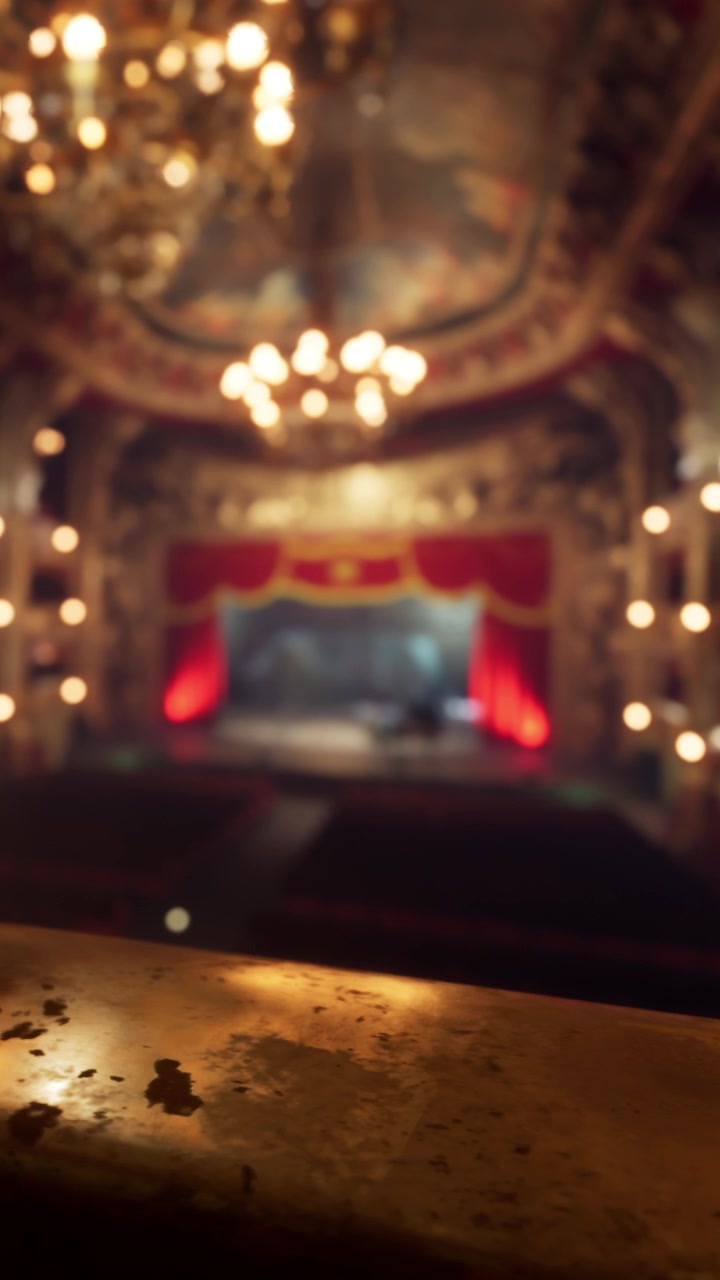 Palcoscenico allestito con luci e tende prima di uno spettacolo a teatro