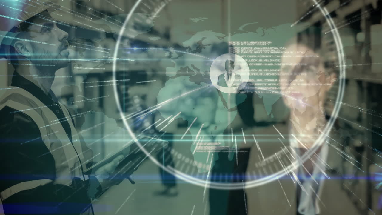 composición del almacén del hombre en el almacén combinado con la animación de una mujer tocando un