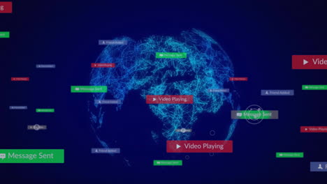 Animation-Mehrerer-Benachrichtigungsleisten-über-Einem-Rotierenden-Globus-Vor-Schwarzem-Hintergrund