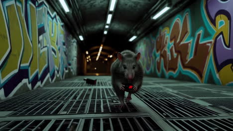 rat in a graffiti tunnel