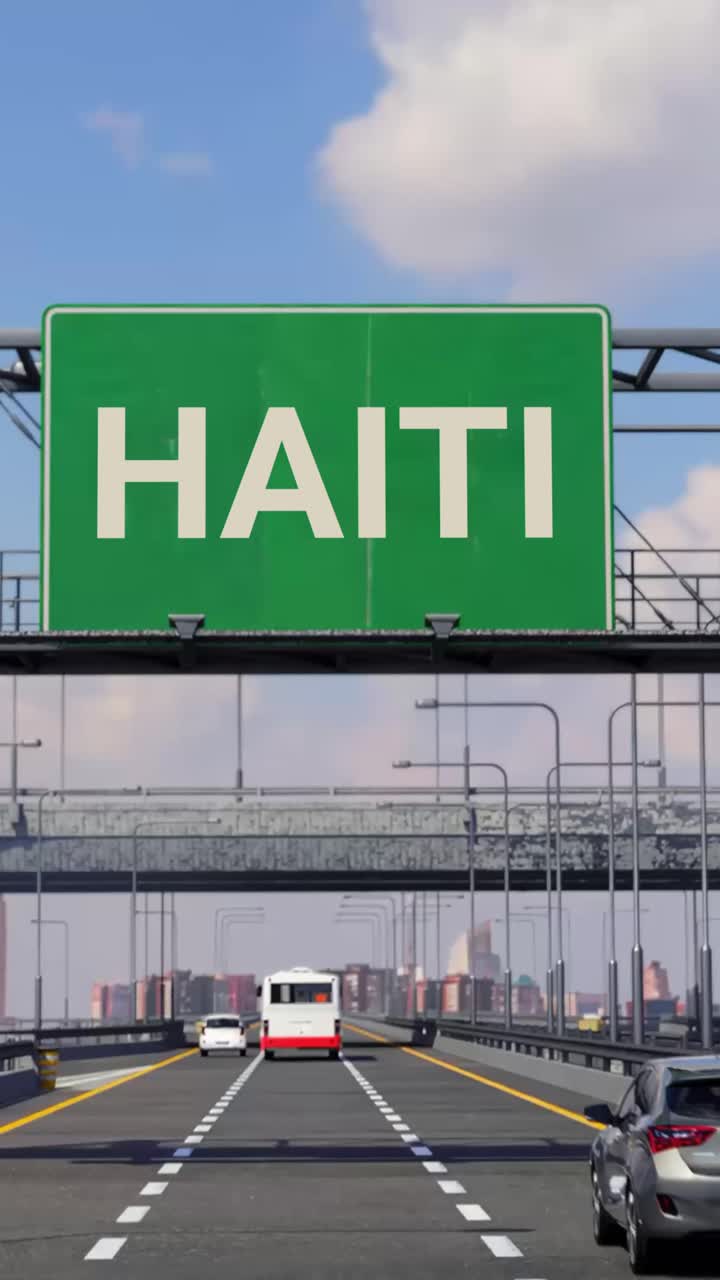 하이티로 가는 고속도로 위에 비행기가 있습니다.