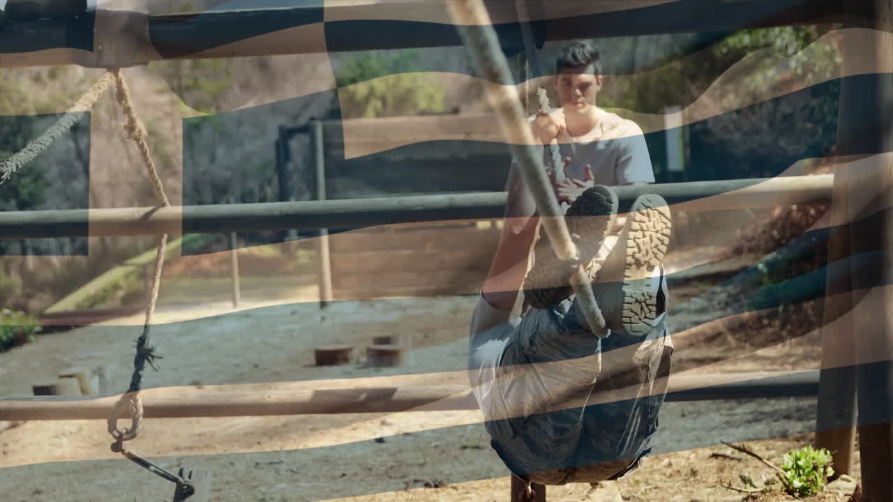 그리스의 발이 운동하는 군인 위에 흔들리는 애니메이션