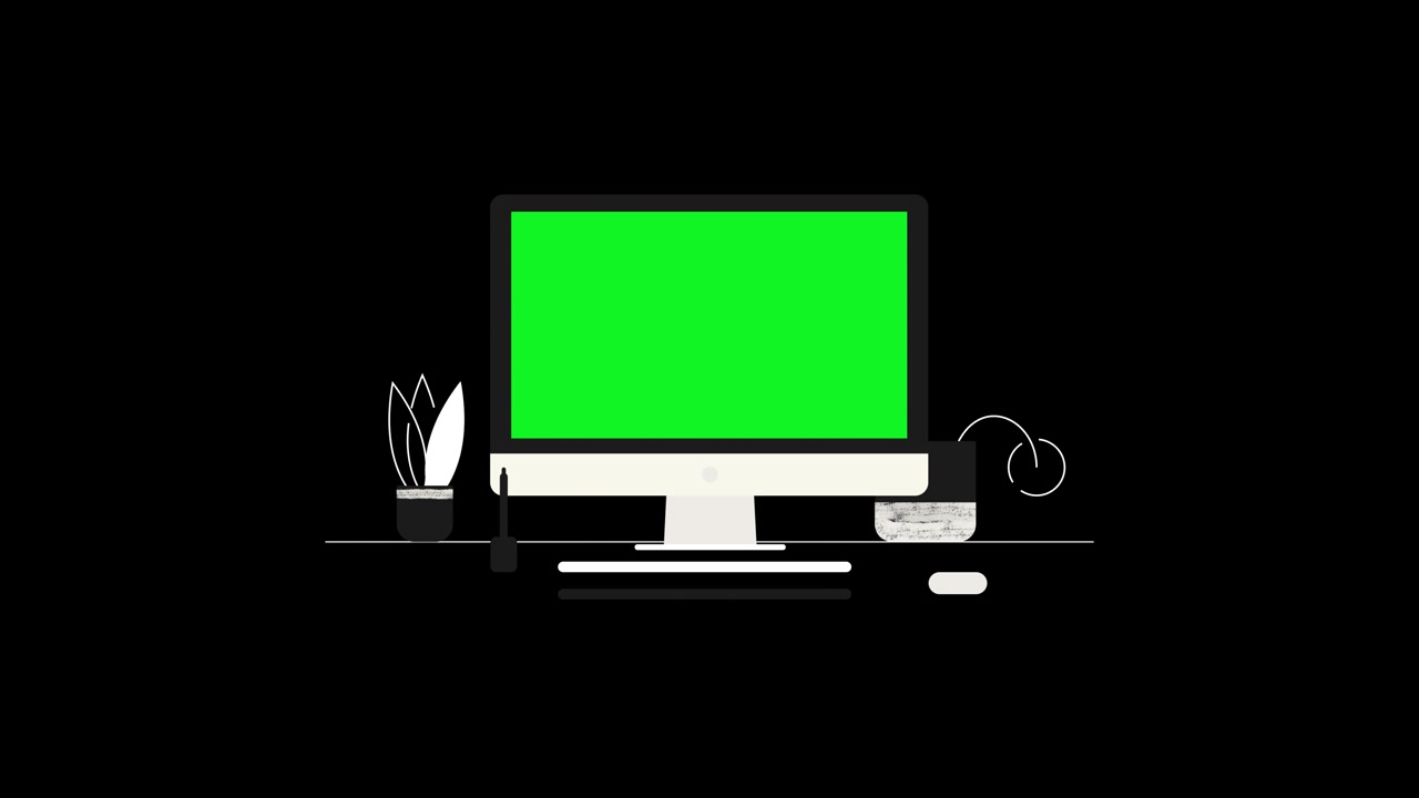 Pop up computer green on screen and workspace