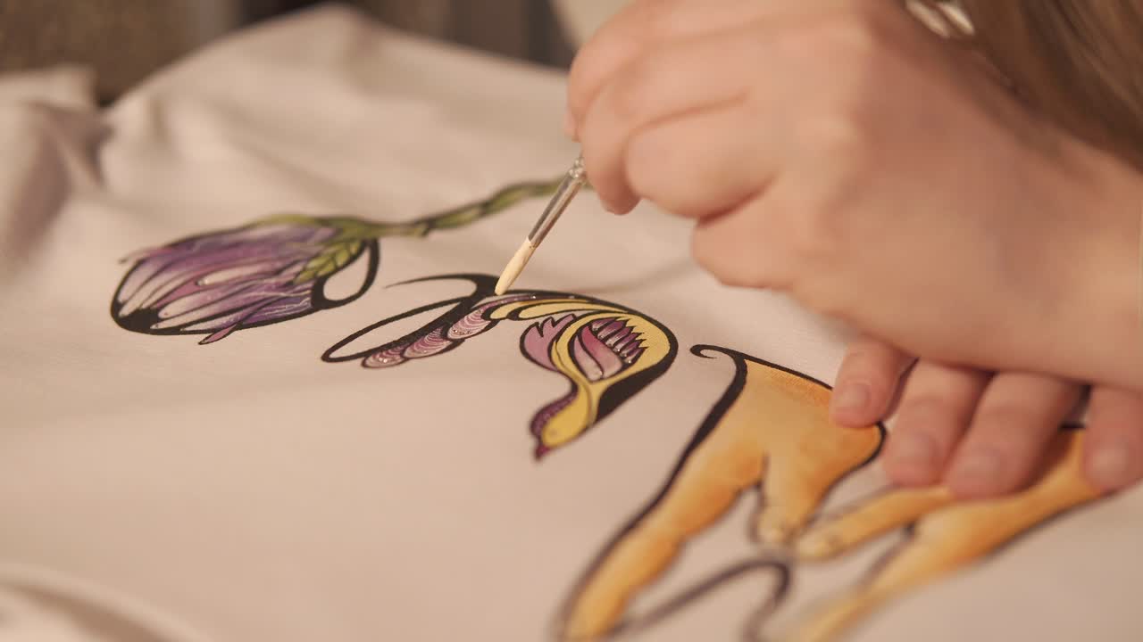 Hand Painting Design on a White T-Shirt
