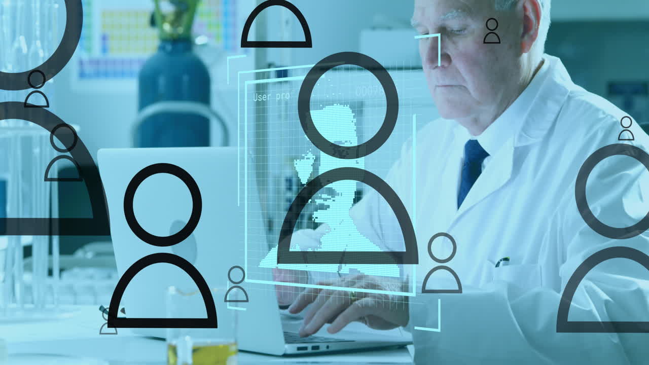 미디어와 사람 아이콘의 애니메이션 실험실에서 백인 남성 과학자