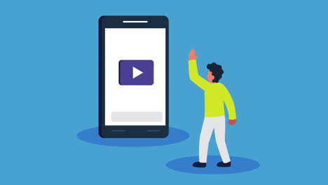 joven con animación de teléfono inteligente