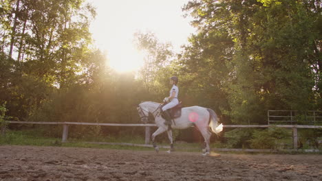 this is the best and enjoyable moment of horse riding training for horsewomen. she demonstrates galloping skills with her horse.