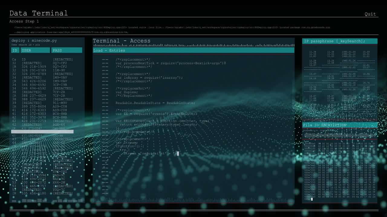 código de programación y acceso al terminal de datos a través de la red digital y la animación de ondas