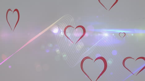 animation of heart icons and shapes on white background