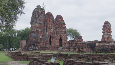 ayutthaya, thailand at wat mahathat, temple stupa pagoda in the cloudy day, ayyuthaya, thailand