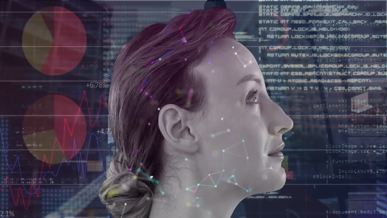 animación de las estadísticas y el procesamiento de datos financieros sobre la mujer caucásica