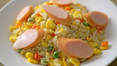 arroz frito con chorizo y vegetales mixtos