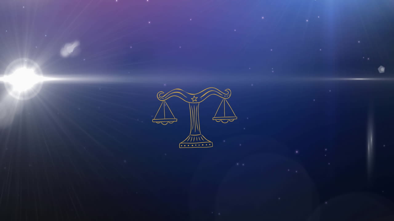 animación del símbolo del signo de la estrella libra sobre las estrellas brillantes