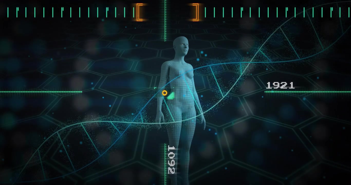 Animation of dna strand and data processing over human body