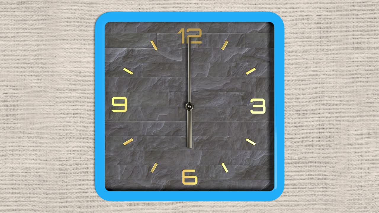animación 3d de reloj de forma cuadrada en la pared. patrón sin costuras de tiempo en movimiento.