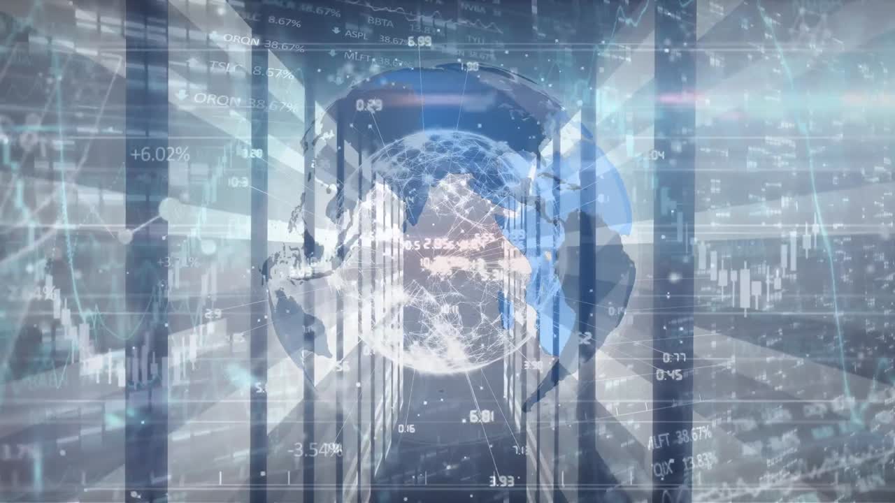 다양한 금융 데이터, 그래프 및 서버를 통해 지구의 애니메이션