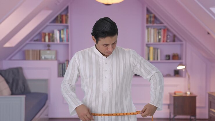 Indian man getting sad after measuring waist