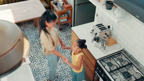 top view, mother and girl dancing