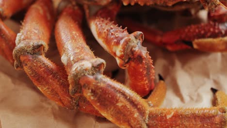 close-up of cooked crab legs