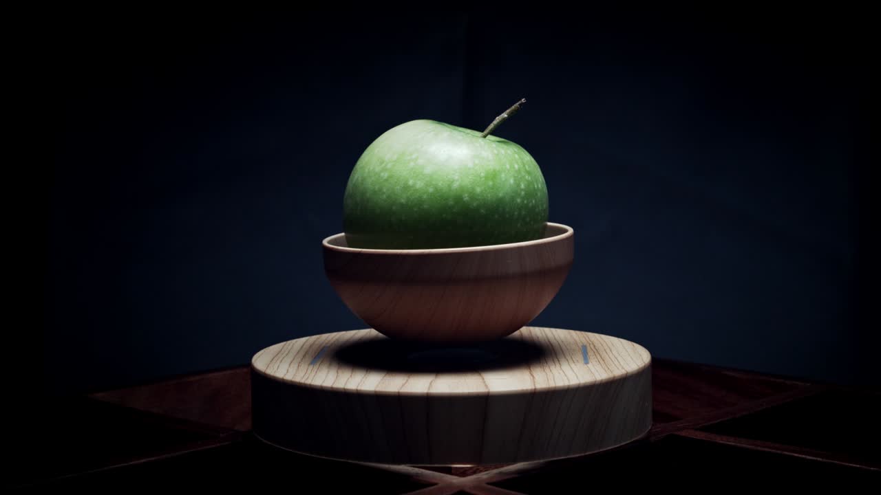 검은 바탕에 사과와 함께 4k 추상 levitation 플랫폼