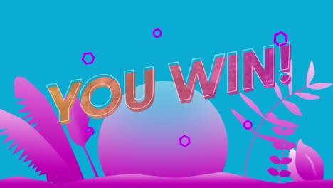 animation of you win text over purple plants