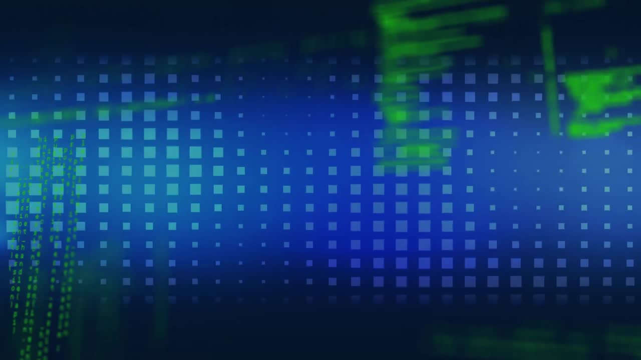 animación del procesamiento de datos sobre cuadrados en el fondo