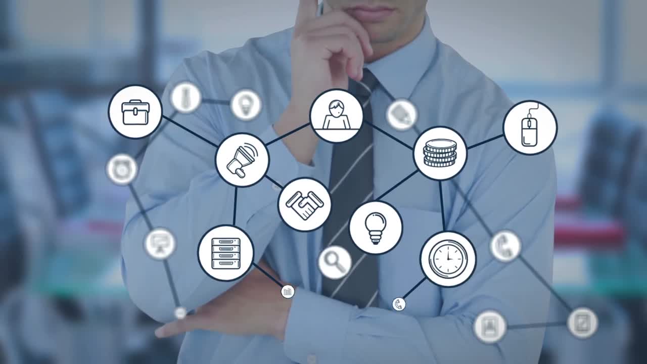 hombre de negocios usando una pantalla de interfaz futurista