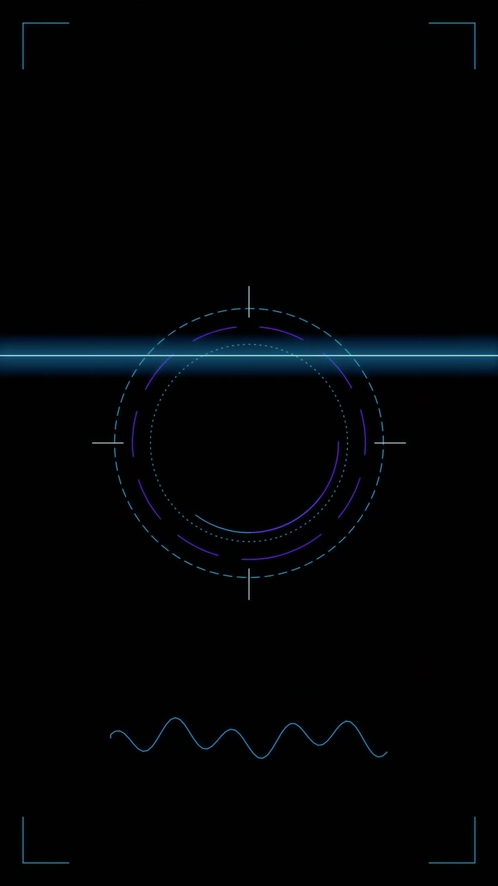 Futuristic Digital Interface With Scanning Laser Line and Circular HUD