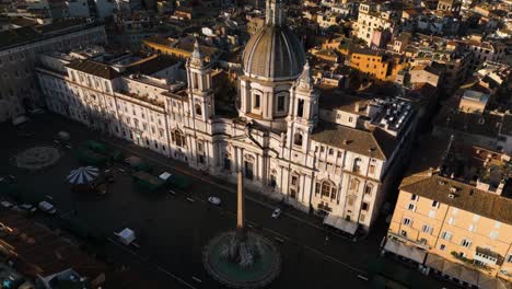 forward drone shot over piazza navona, fountain of the four rivers