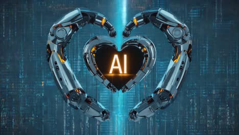 robotic arms forming a heart shape around the letters 'ai'