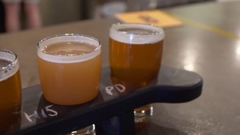 closeup of a craft beer flight