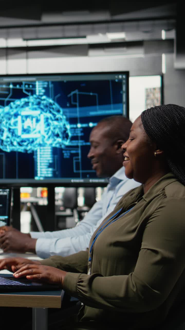 Vertical video Investors meeting with software developers in startup office