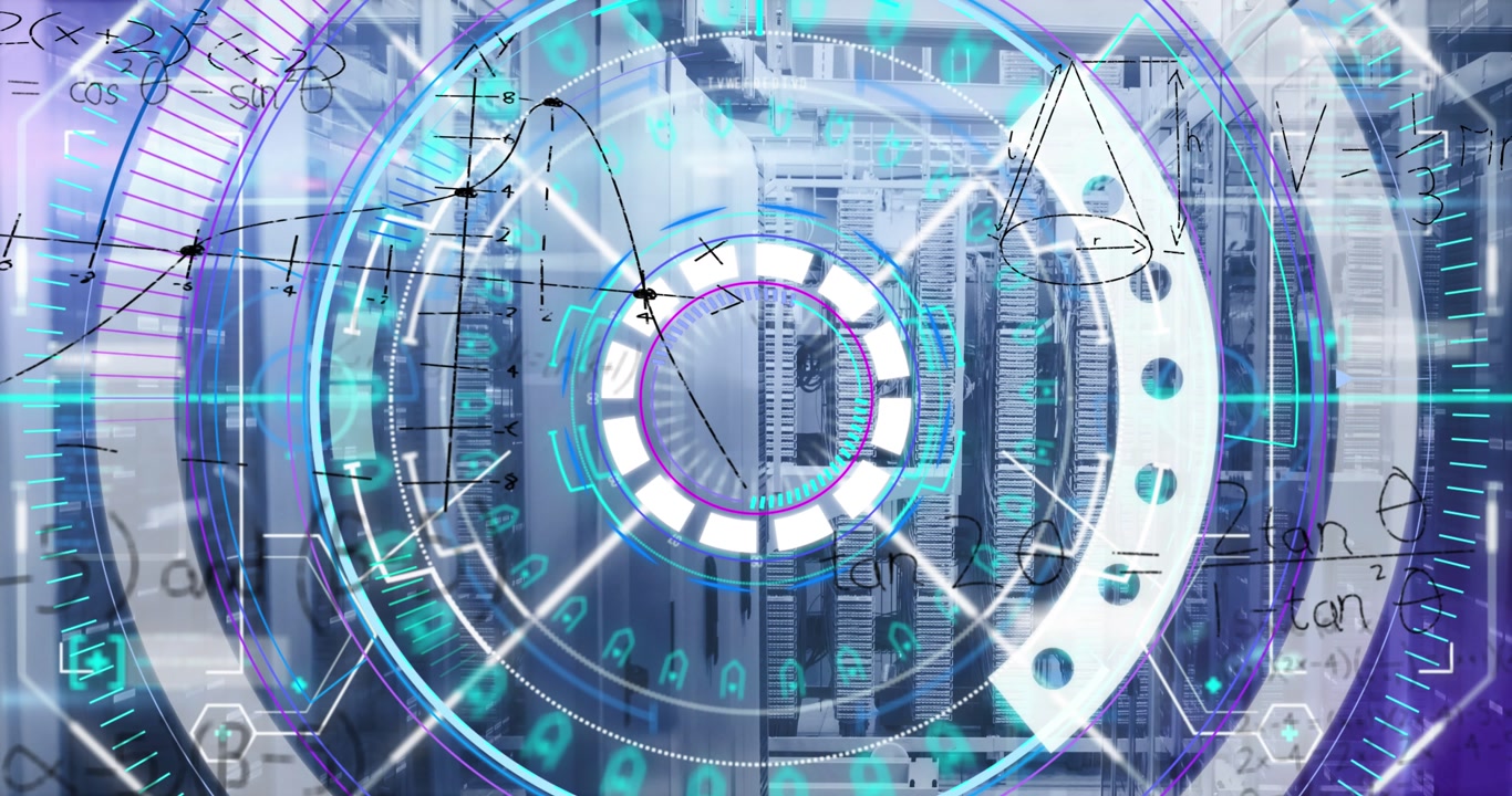 Animation of processing circle and math formulas over servers