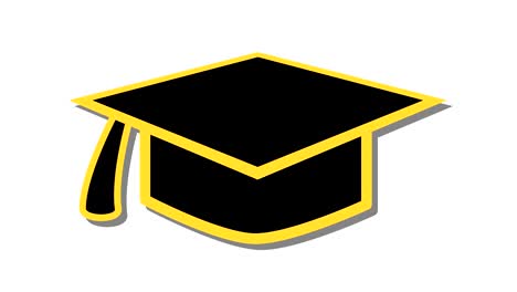 mortarboard hat education icon symbol in and out animation yellow