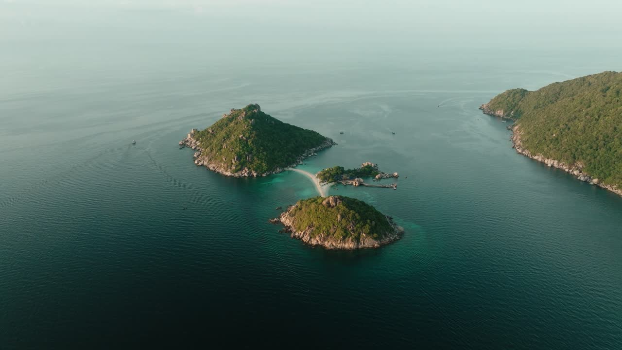 Aerial view of Turtle Island in Ko Tao, Thailand, showing its sandbar and turquoise sea