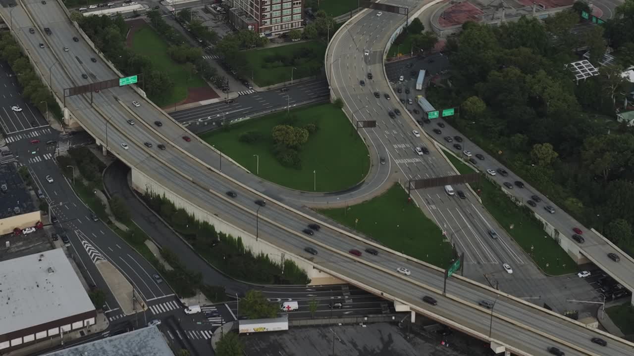 Aerial view of highways and greenery in Philadelphia during daytime