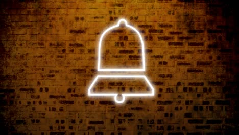 animación del icono de notificación de la campana de neón parpadeante en la pared de ladrillo