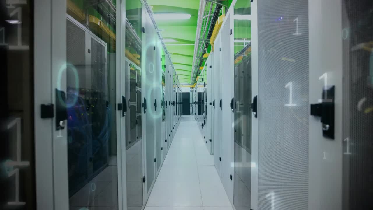 sala de servidores con números binarios