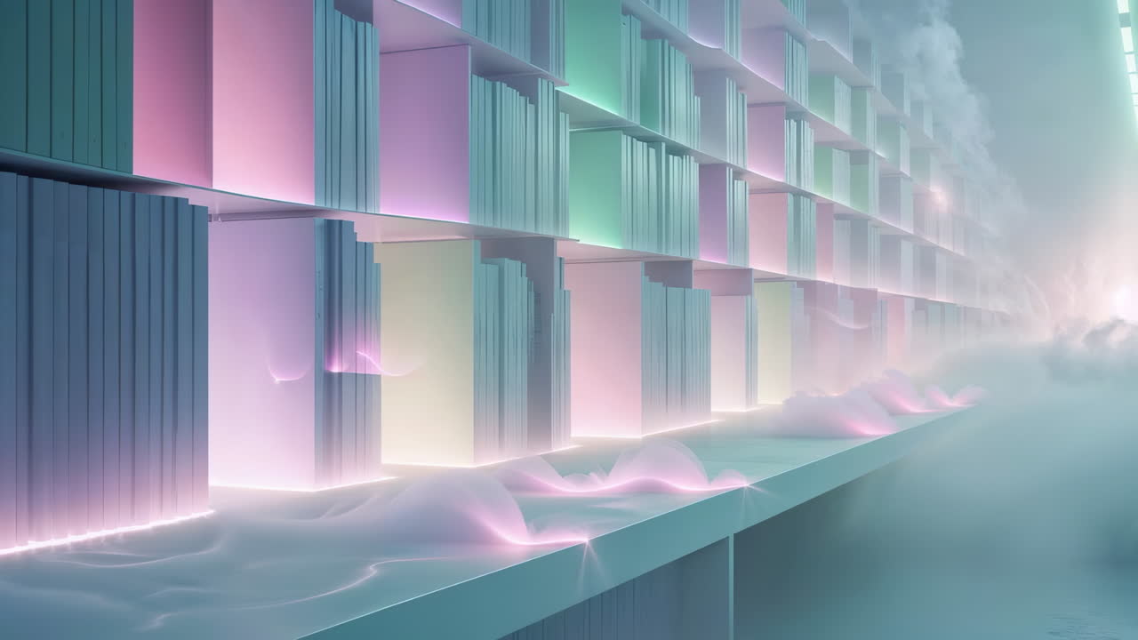 Futuristic Pastel Library with Ethereal Glow