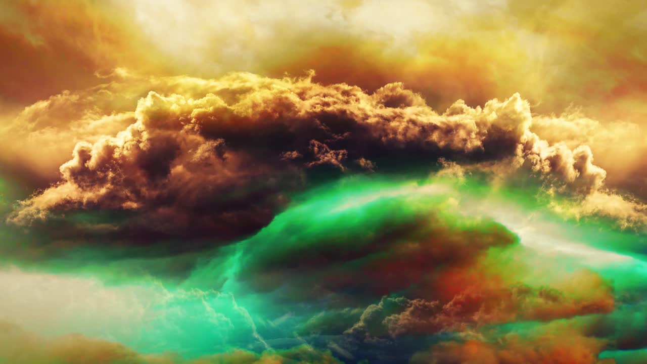 nubes amarillas y arco iris después de tormentas eléctricas