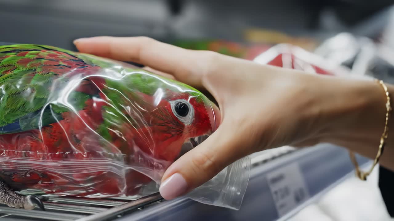 Parrot in a plastic bag