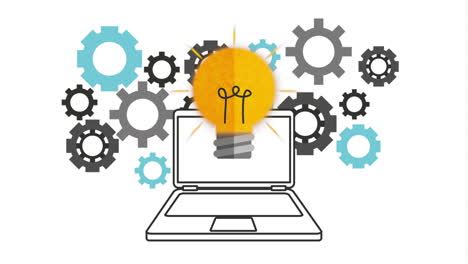 portátil con icono de bombilla - que representa la innovación y las ideas