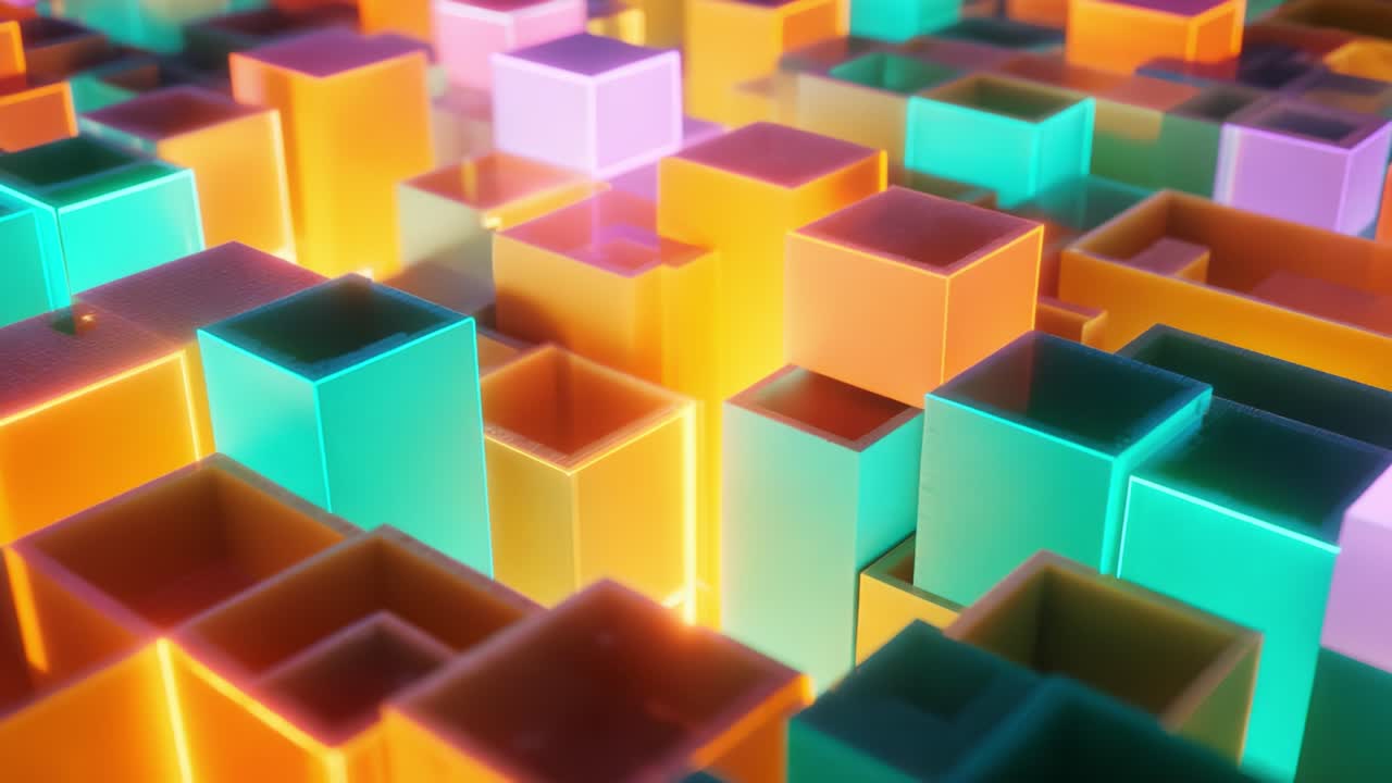 A Vibrant Array of Colorful 3D Cubes with Illuminated Edges Creating a Captivating Abstract Visual Experience Through Geometric Shapes and Bright Colors