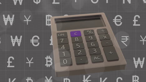 animación de los símbolos monetarios y la calculadora sobre un fondo gris