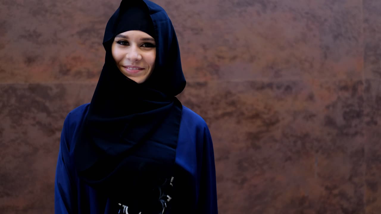 Happy Walking Arabic Girl In Abaya Hijab Free Stock Video Footage Download  Clips People