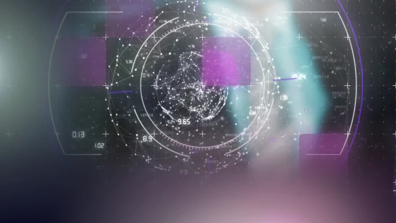 검은 바탕에 연결 네트워크의 범위 스캐닝과 글로브의 애니메이션