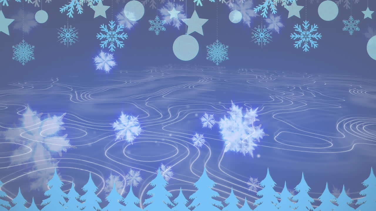 내리는 눈 위에 움직이는 선의 애니메이션